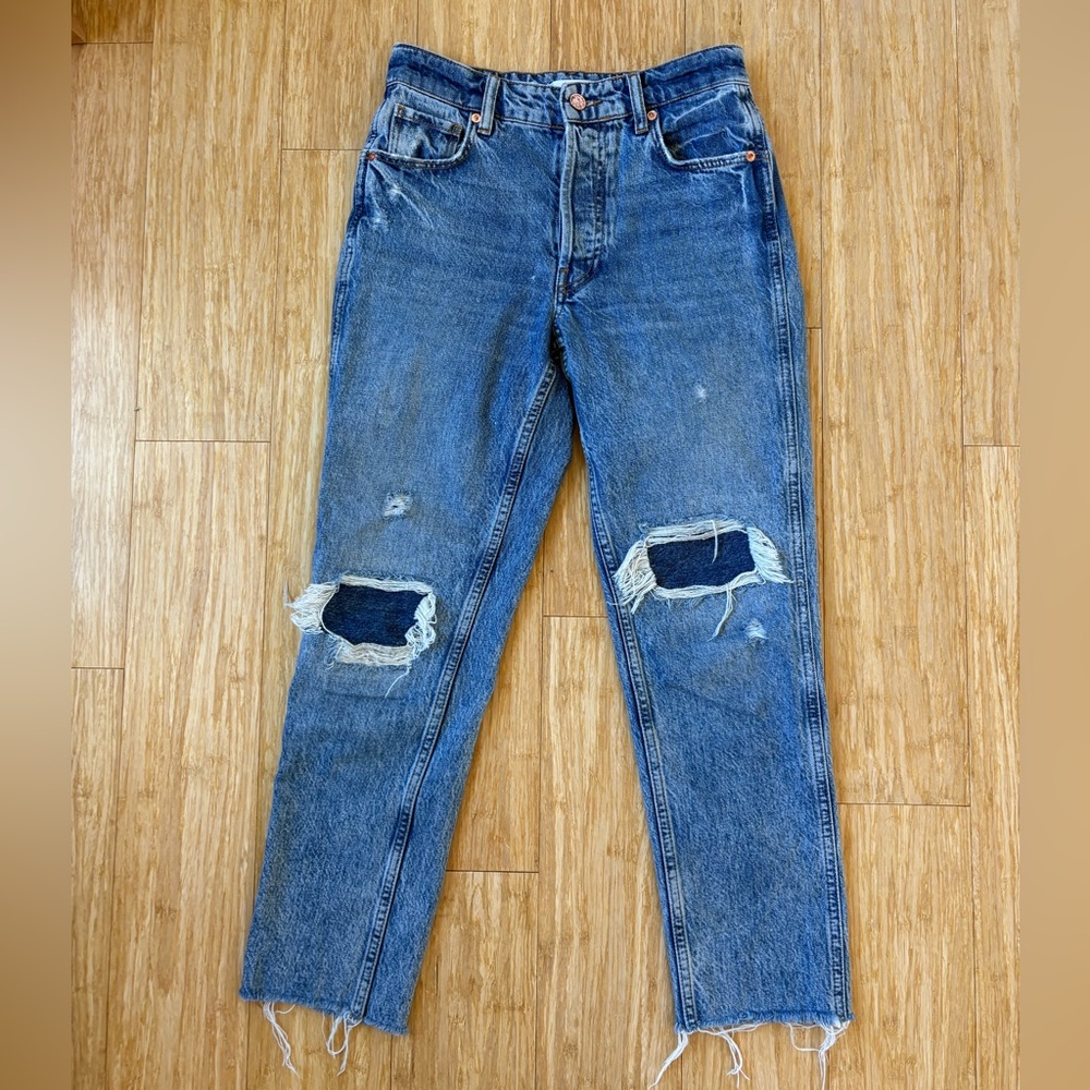 Anine Bing Cutout Distressed Denim Raw Hem Jeans Women’s Size 25